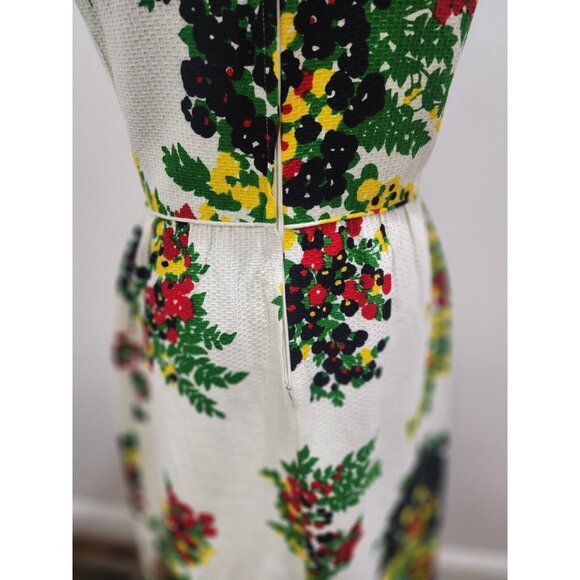 VTG Gorgeous Bleeker Street Floral Dress 60s 70s Retro Waffle Cinch Waist Sz S M - Picture 9 of 13